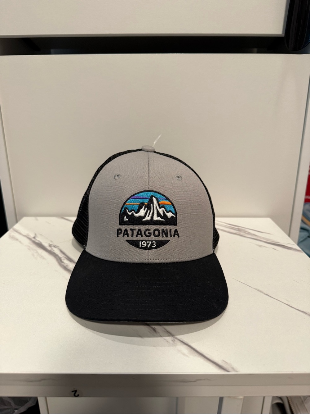 Patagonia Grey & Black Mountain Patch Trucker Hat